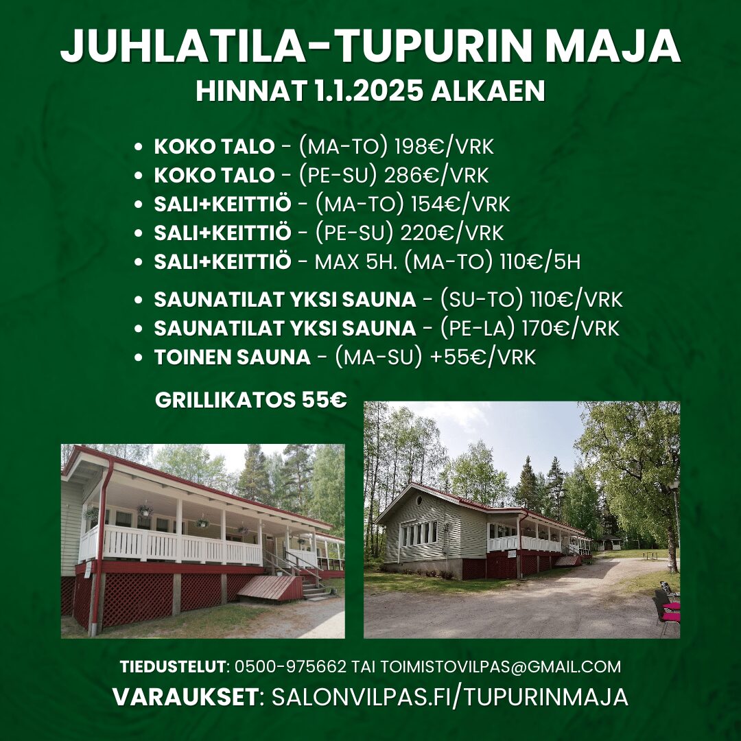 Tupurin Maja 1 juhlatila tupurin maja hinnasto 2025