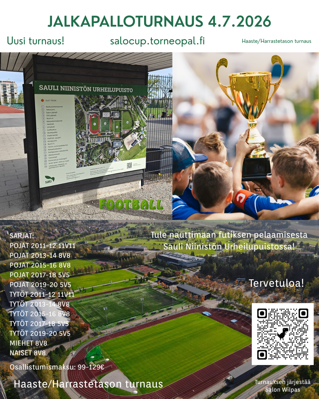 Uusi jalkapalloturnaus Salo Cup järjestetään Sauli Niinistön Urheilupuistossa 4.7.2026.