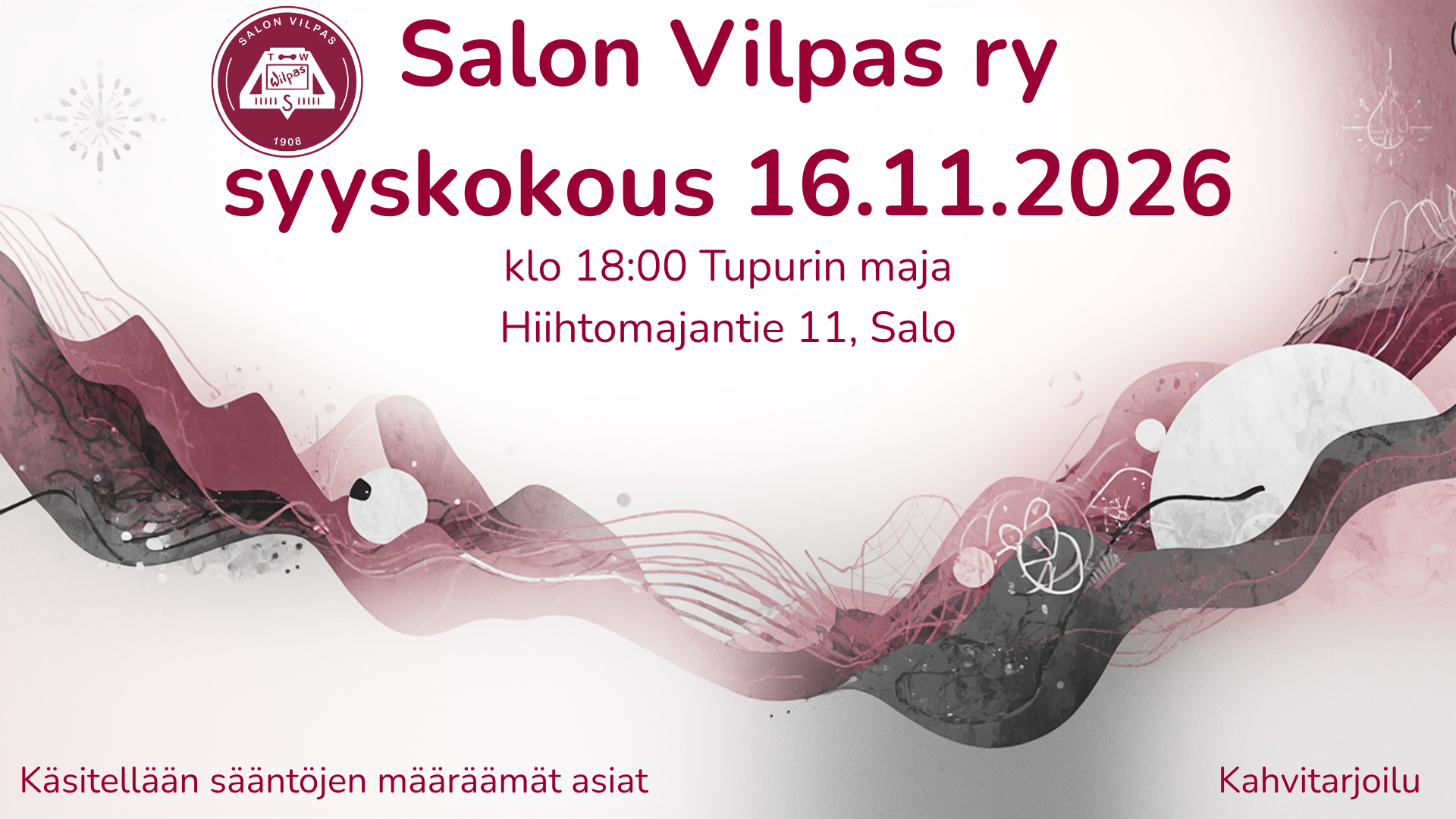 Salon Vilpas ry syyskokous 16.11.2026